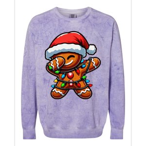 Dabbing Gingerbread Man Christmas Tree Light Xmas Family Colorblast Crewneck Sweatshirt