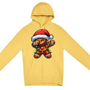 Dabbing Gingerbread Man Christmas Tree Light Xmas Family Premium Pullover Hoodie