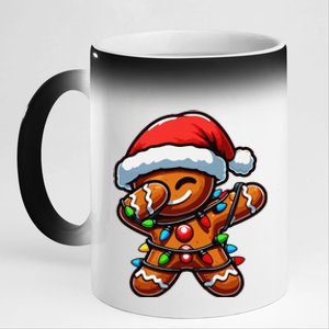 Dabbing Gingerbread Man Christmas Tree Light Xmas Family 11oz Black Color Changing Mug