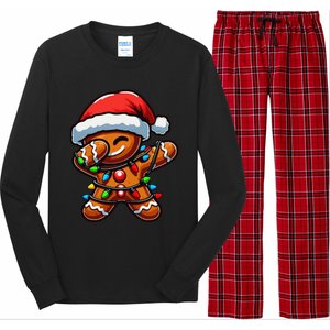 Dabbing Gingerbread Man Christmas Tree Light Xmas Family Long Sleeve Pajama Set