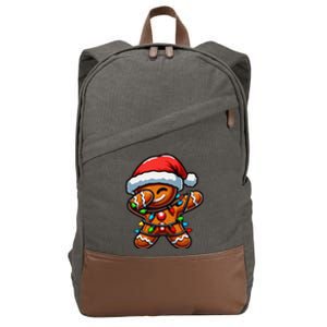 Dabbing Gingerbread Man Christmas Tree Light Xmas Family Cotton Canvas Backpack