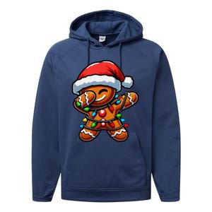 Dabbing Gingerbread Man Christmas Tree Light Xmas Family Performance Fleece Hoodie