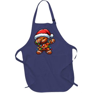 Dabbing Gingerbread Man Christmas Tree Light Xmas Family Full-Length Apron With Pockets