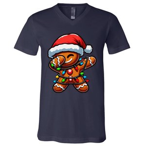 Dabbing Gingerbread Man Christmas Tree Light Xmas Family V-Neck T-Shirt