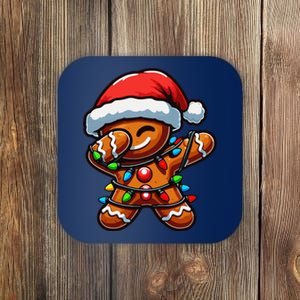 Dabbing Gingerbread Man Christmas Tree Light Xmas Family Coaster