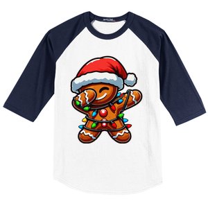 Dabbing Gingerbread Man Christmas Tree Light Xmas Family Baseball Sleeve Shirt