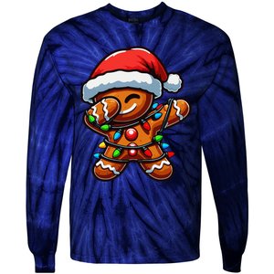 Dabbing Gingerbread Man Christmas Tree Light Xmas Family Tie-Dye Long Sleeve Shirt