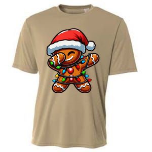 Dabbing Gingerbread Man Christmas Tree Light Xmas Family Cooling Performance Crew T-Shirt