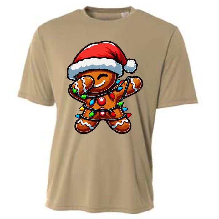 Dabbing Gingerbread Man Christmas Tree Light Xmas Family Cooling Performance Crew T-Shirt