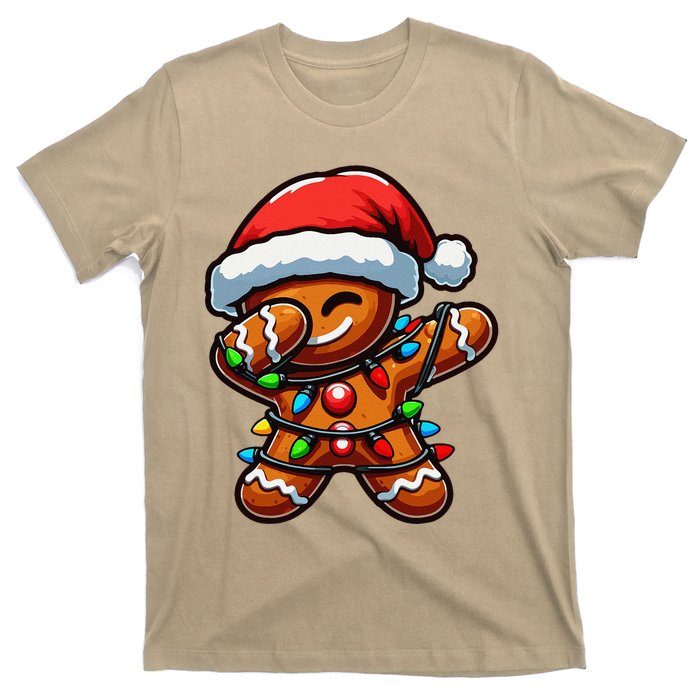 Dabbing Gingerbread Man Christmas Tree Light Xmas Family T-Shirt