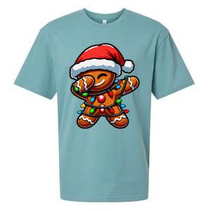 Dabbing Gingerbread Man Christmas Tree Light Xmas Family Sueded Cloud Jersey T-Shirt