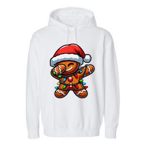 Dabbing Gingerbread Man Christmas Tree Light Xmas Family Garment-Dyed Fleece Hoodie