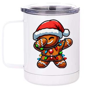 Dabbing Gingerbread Man Christmas Tree Light Xmas Family 12 oz Stainless Steel Tumbler Cup