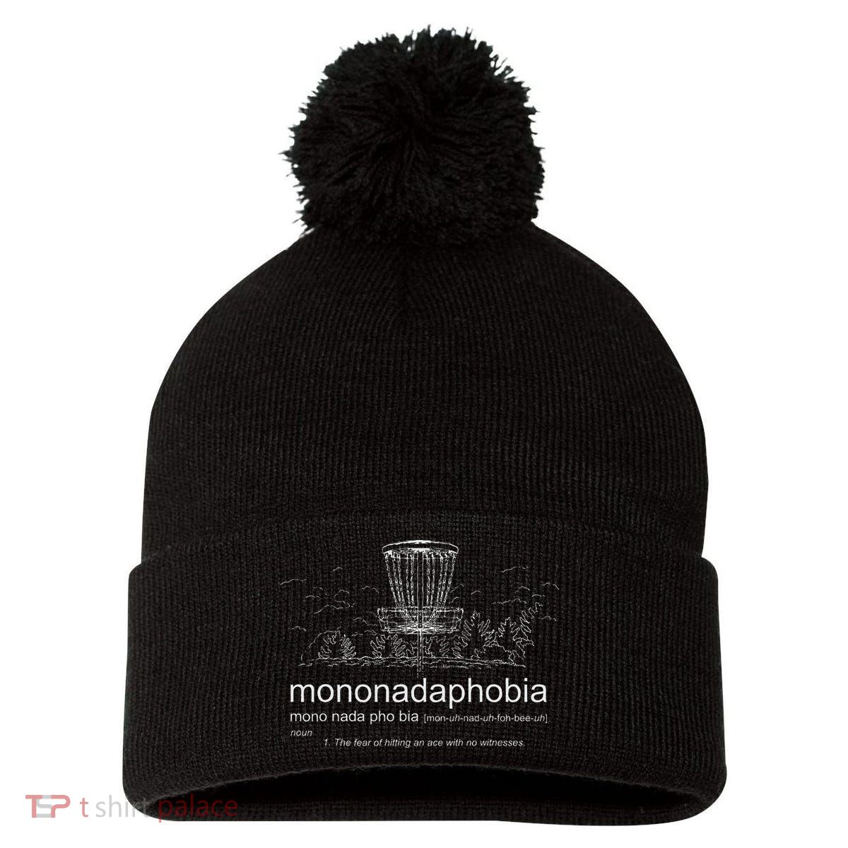 Disc Golf Mononadaphobia funny disk golf Pom Pom 12in Knit Beanie