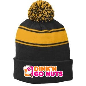 Dink'n Go Nuts Funny Pickleball Player Paddleball Lover Stripe Pom Pom Beanie