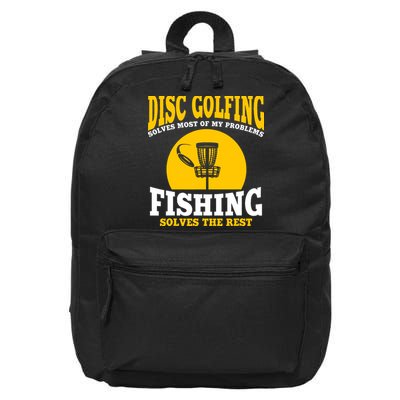 Disc Golf N Fishing Solves My Problems 16 in Basic Backpack