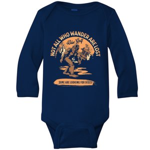 Disc Golf Not All Who Wander Are Lost Funny Sarcastic Gift Baby Long Sleeve Bodysuit