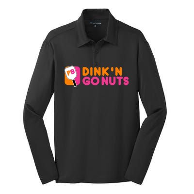 DinkN Go Nuts Pickleball Paddle Silk Touch Performance Long Sleeve Polo