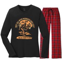 Disc Golf Not All Who Wander Are Lost Funny Sarcastic Women's Long Sleeve Flannel Pajama Set 