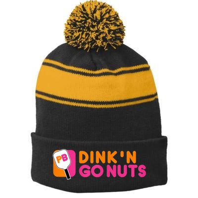 Dink'n Go Nuts Pickleball Paddle TShirt Stripe Pom Pom Beanie