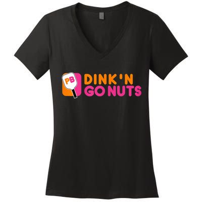 Dink'n Go Nuts Pickleball Paddle TShirt Women's V-Neck T-Shirt