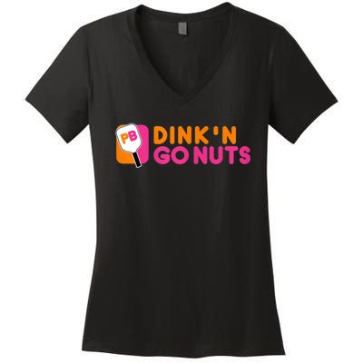 Dink'n Go Nuts Pickleball Paddle TShirt Women's V-Neck T-Shirt