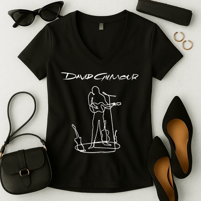 D.A.V.I.D G.I.L.M.O.U.R On An Island Lineart Women's V-Neck T-Shirt
