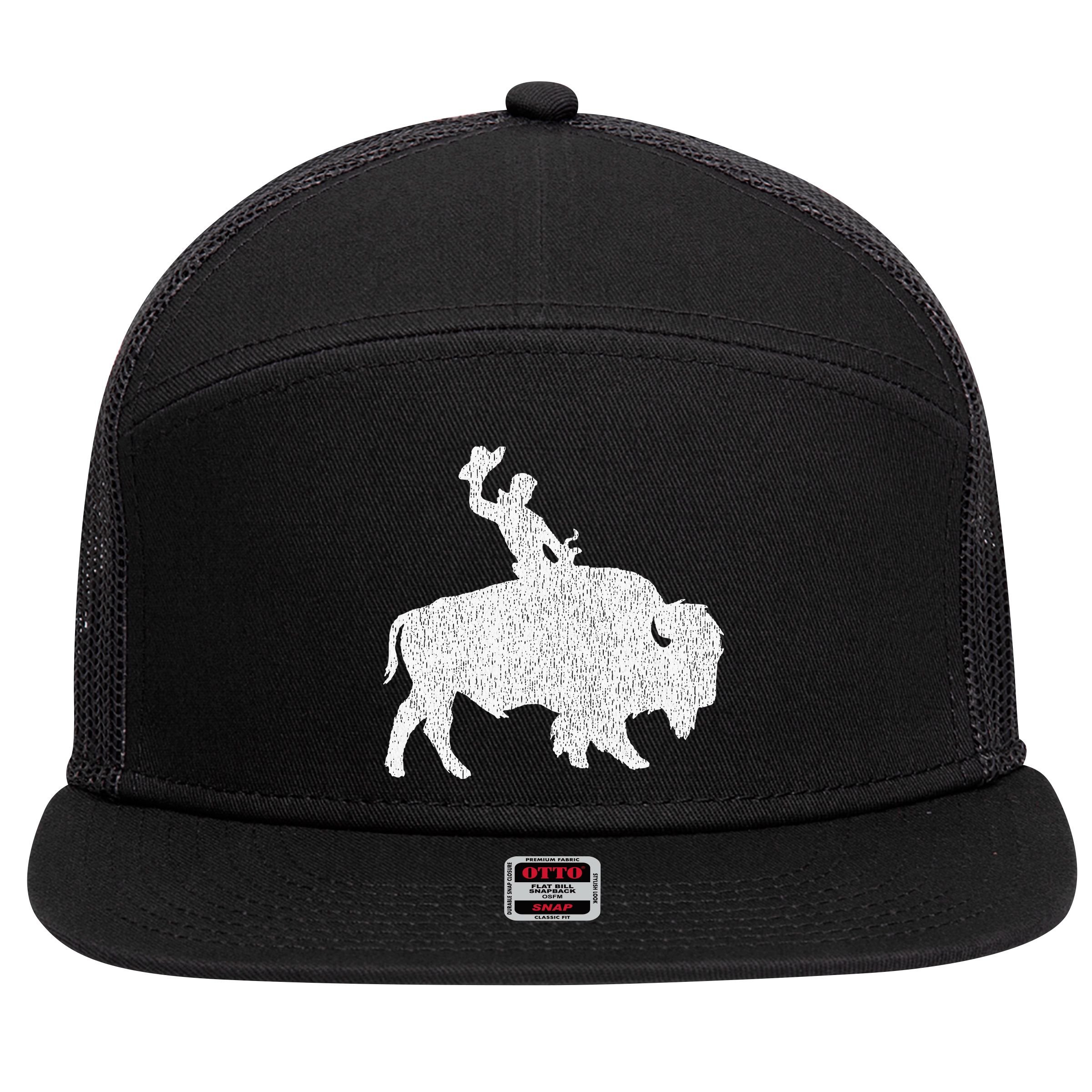 Distressed Guy On A Buffalo 7 Panel Mesh Trucker Snapback Hat