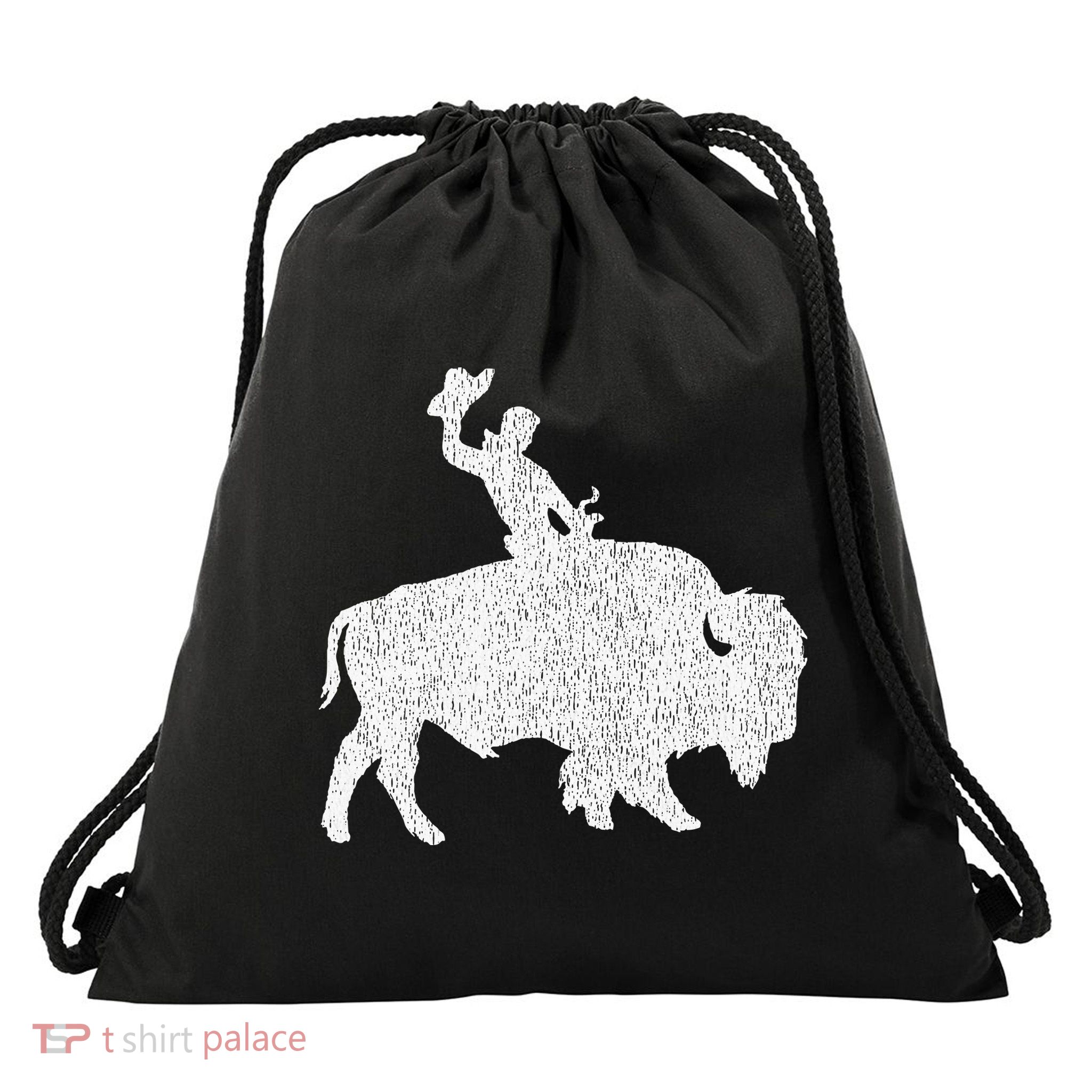 Distressed Guy On A Buffalo Drawstring Bag