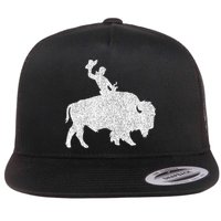 Distressed Guy On A Buffalo Flat Bill Trucker Hat