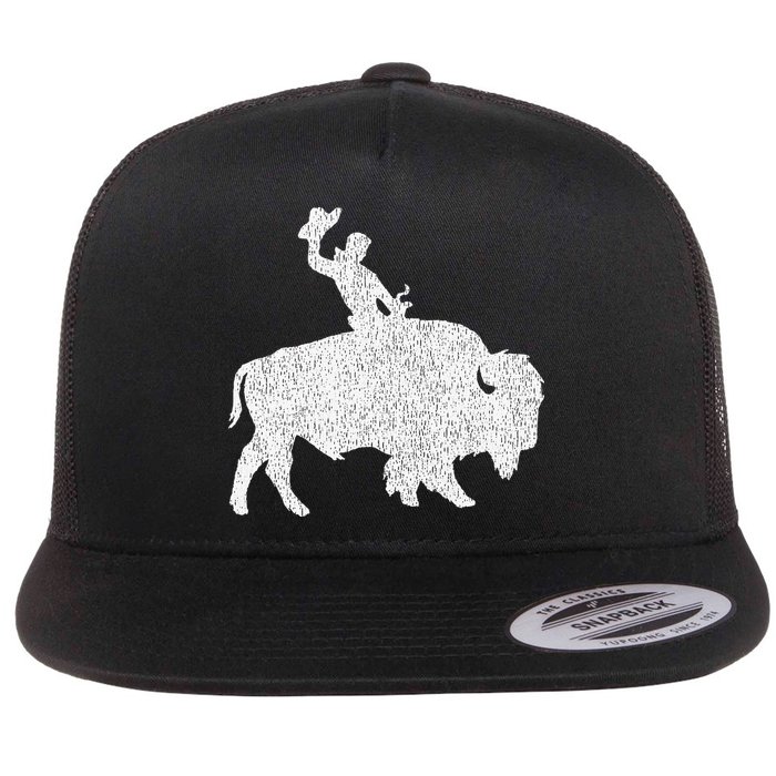 Distressed Guy On A Buffalo Flat Bill Trucker Hat