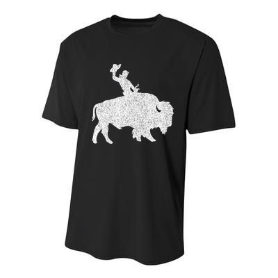 Distressed Guy On A Buffalo Youth Performance Sprint T-Shirt