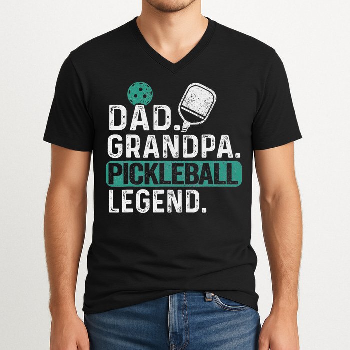 Dad Grandpa Pickleball Legend Player Funny Pickle Ball V-Neck T-Shirt