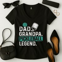 Dad Grandpa Pickleball Legend Player Funny Pickle Ball Women's V-Neck T-Shirt