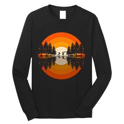 Disc Golfer Player Silhouette Forest Frolf Frisbee Golf Gift Long Sleeve Shirt