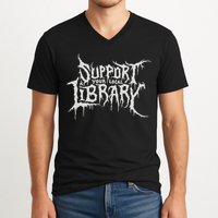 Death Gothic Print Support Your Local Library Style Lovers  V-Neck T-Shirt