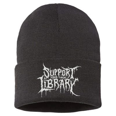 Death Gothic Print Support Your Local Library Style Lovers  Sustainable Knit Beanie