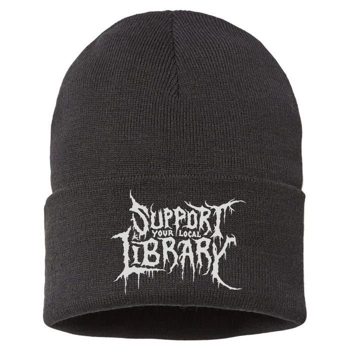 Death Gothic Print Support Your Local Library Style Lovers  Sustainable Knit Beanie