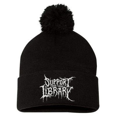 Death Gothic Print Support Your Local Library Style Lovers  Pom Pom 12in Knit Beanie