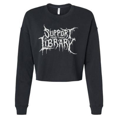 Death Gothic Print Support Your Local Library Style Lovers  Cropped Pullover Crew