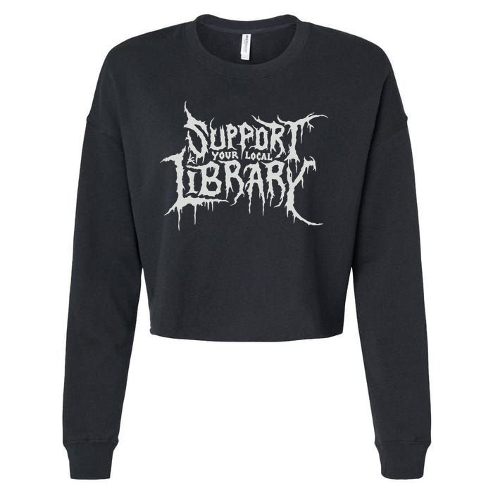 Death Gothic Print Support Your Local Library Style Lovers  Cropped Pullover Crew