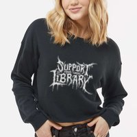 Death Gothic Print Support Your Local Library Style Lovers  Cropped Pullover Crew