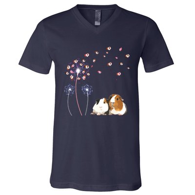 Dandelion Guinea Pig Cute Guinea Pig Floral Dandelion Spread V-Neck T-Shirt