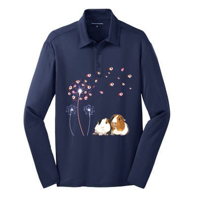 Dandelion Guinea Pig Cute Guinea Pig Floral Dandelion Spread Silk Touch Performance Long Sleeve Polo