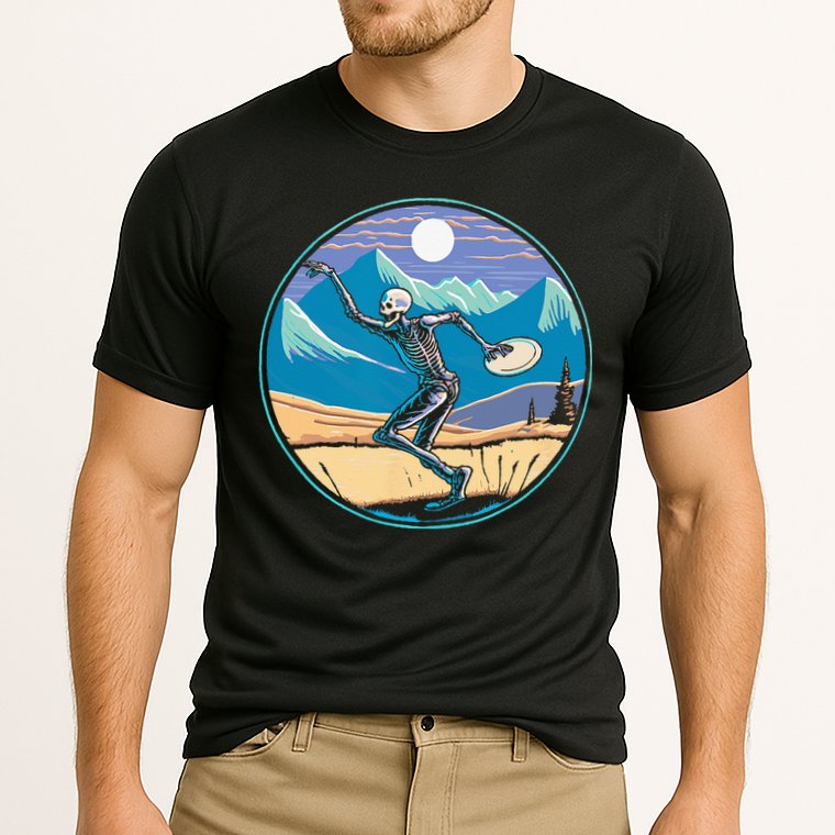 Disc Golf Player Skeleton Disc Golfer Funny Outdoor Nature Cooling Performance Crew T-Shirt