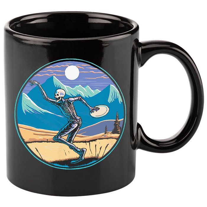 Disc Golf Player Skeleton Disc Golfer Funny Outdoor Nature 11oz C Handle Ceramic Mug
