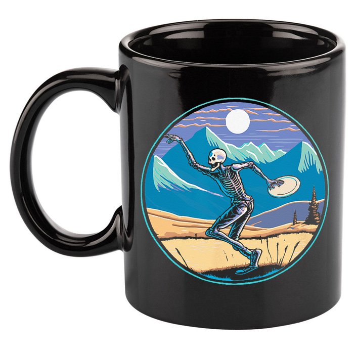Disc Golf Player Skeleton Disc Golfer Funny Outdoor Nature 11oz C Handle Ceramic Mug