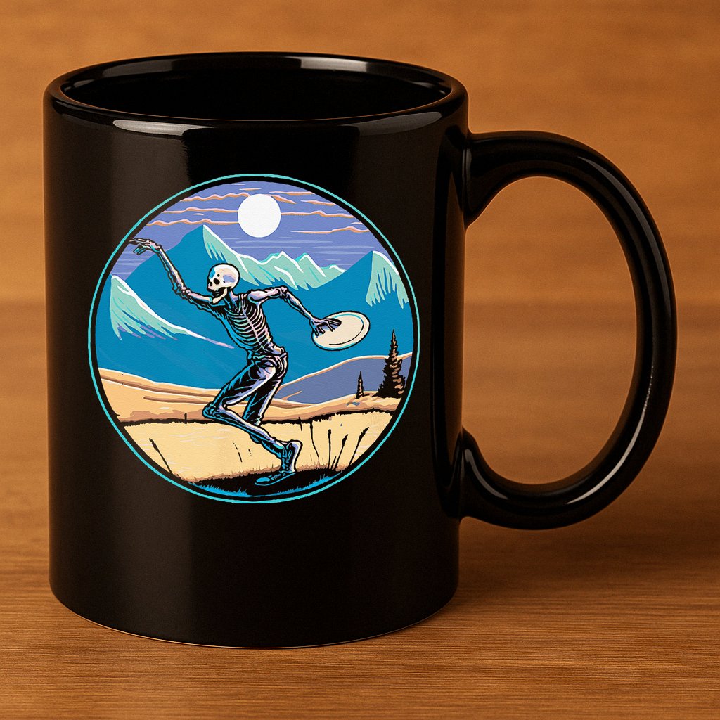 Disc Golf Player Skeleton Disc Golfer Funny Outdoor Nature 11oz C Handle Ceramic Mug