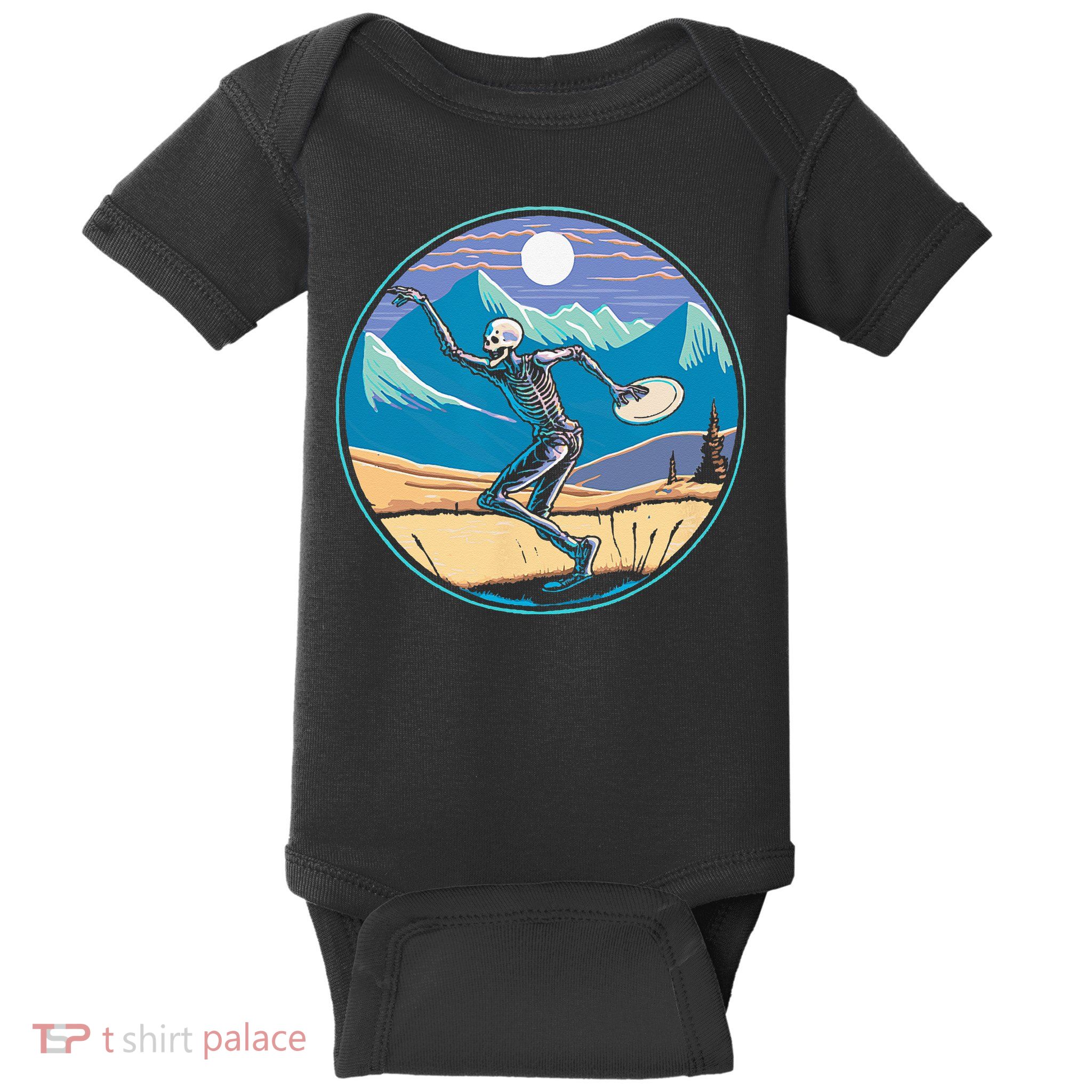 Disc Golf Player Skeleton Disc Golfer Funny Outdoor Nature Baby Bodysuit