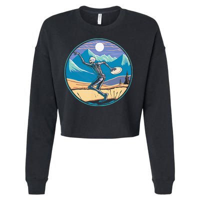 Disc Golf Player Skeleton Disc Golfer Funny Outdoor Nature Cropped Pullover Crew